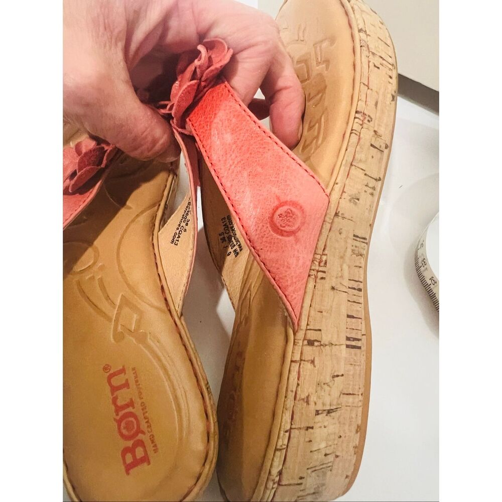 Born Kornelia Coral Leather Flower Sandals Sz 6 - Picture 6 of 8